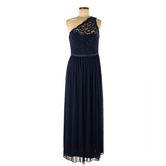 David Bridal One Shoulder Lace Navy Maxi Dress - Picture 1 of 8